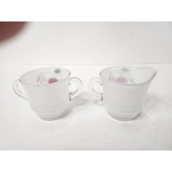 VTG Bartlett Collins Frosted Glass Strawberry Cream and Sugar Set Hand Painted - Picture 6 of 9